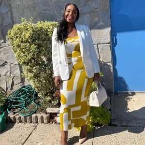 Cream and Mustered-Yellow Patterned Dress